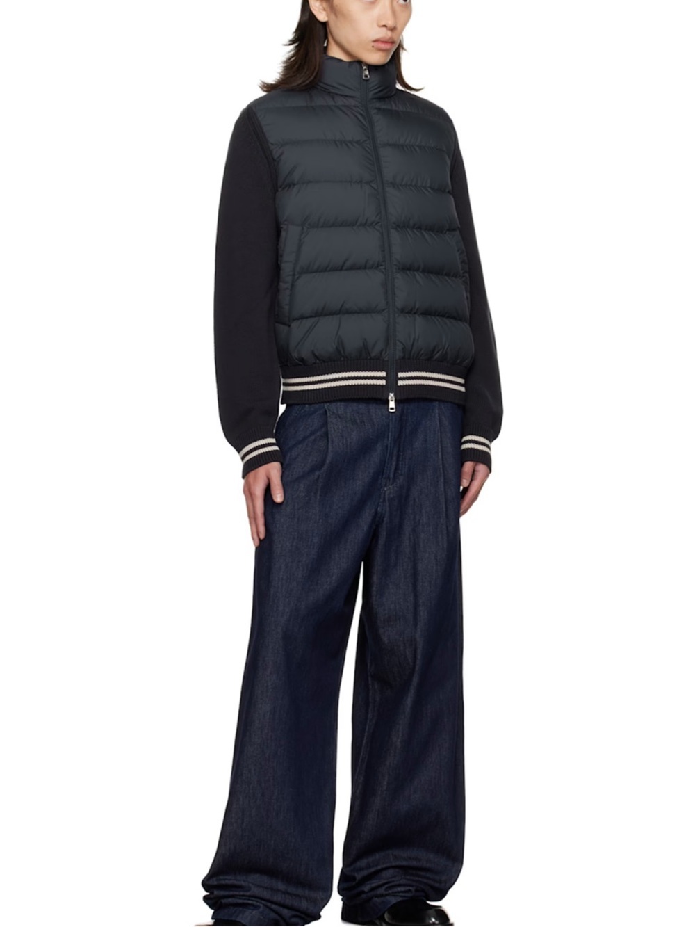 Moncler Quilted Down & Cotton Knit Cardigan Jacket
